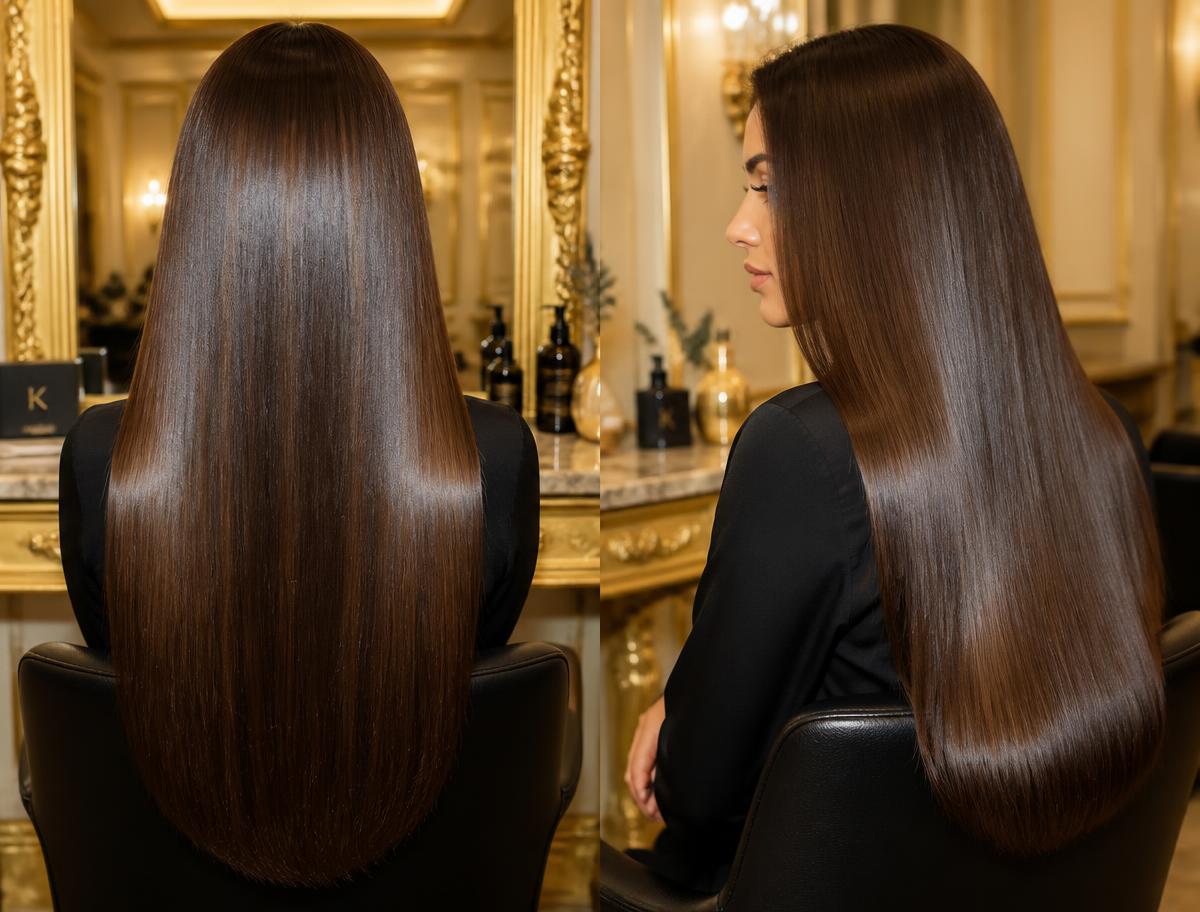 Glossy smooth hair after a keratin treatment