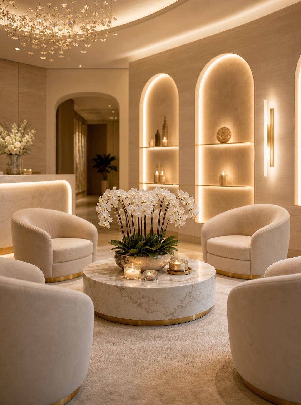 Interior of the Beauty & Wellness Lounge waiting area